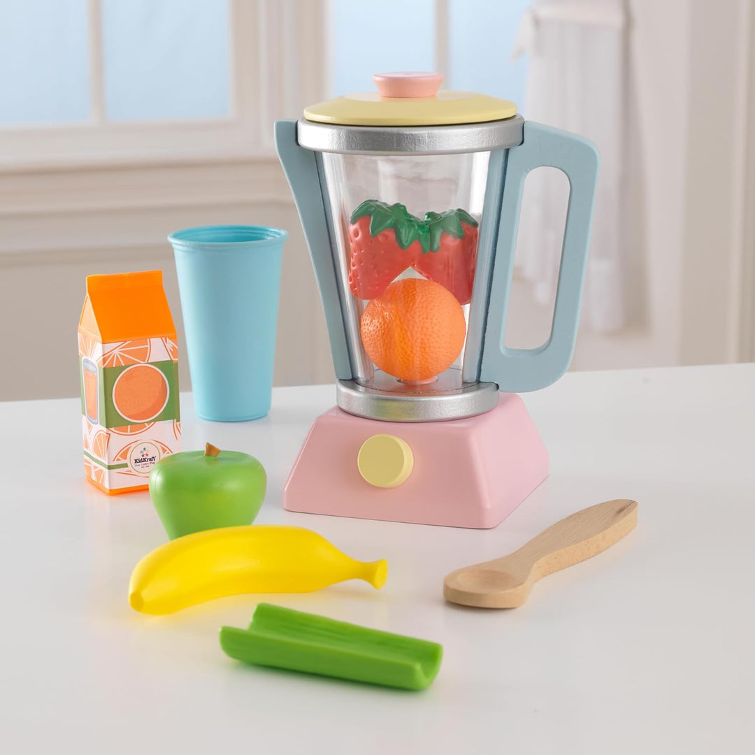 KidKraft Pastell Smoothie Spielset aus Holz für Kinderküche mit Mixer und Obst, Spielküche Zubehör,