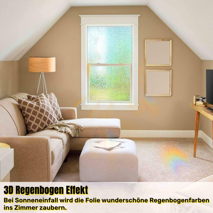 Cinbee 3D Fensterfolie Selbsthaftend Blickdicht 100x200 cm, Regenbogen Fensterfolie Mosaik, Selbstkl