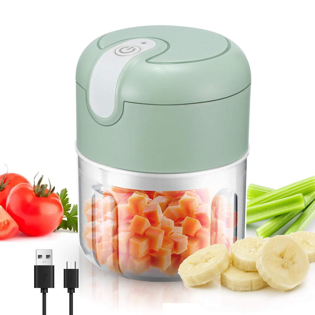 Akku Mini Zerkleinerer, 250 Ml Mini Lebensmittelhacker Elektrischer Knoblauchhacker Mit USB Ladung,