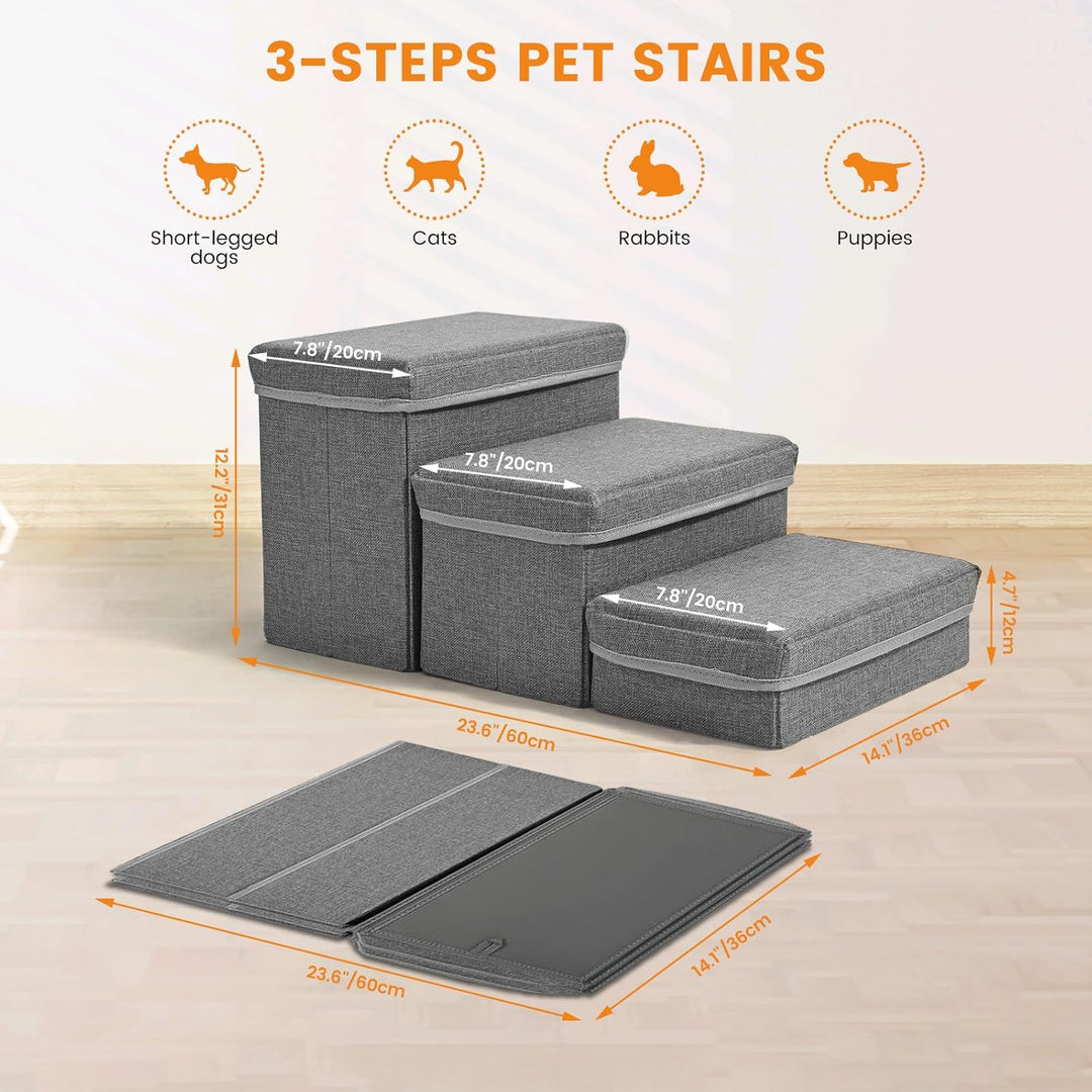 Hundetreppe, Sunowl 3 Stufige Faltbare Haustiertreppe, Extra Breite Hundetreppe Sofa Bett mit Staura
