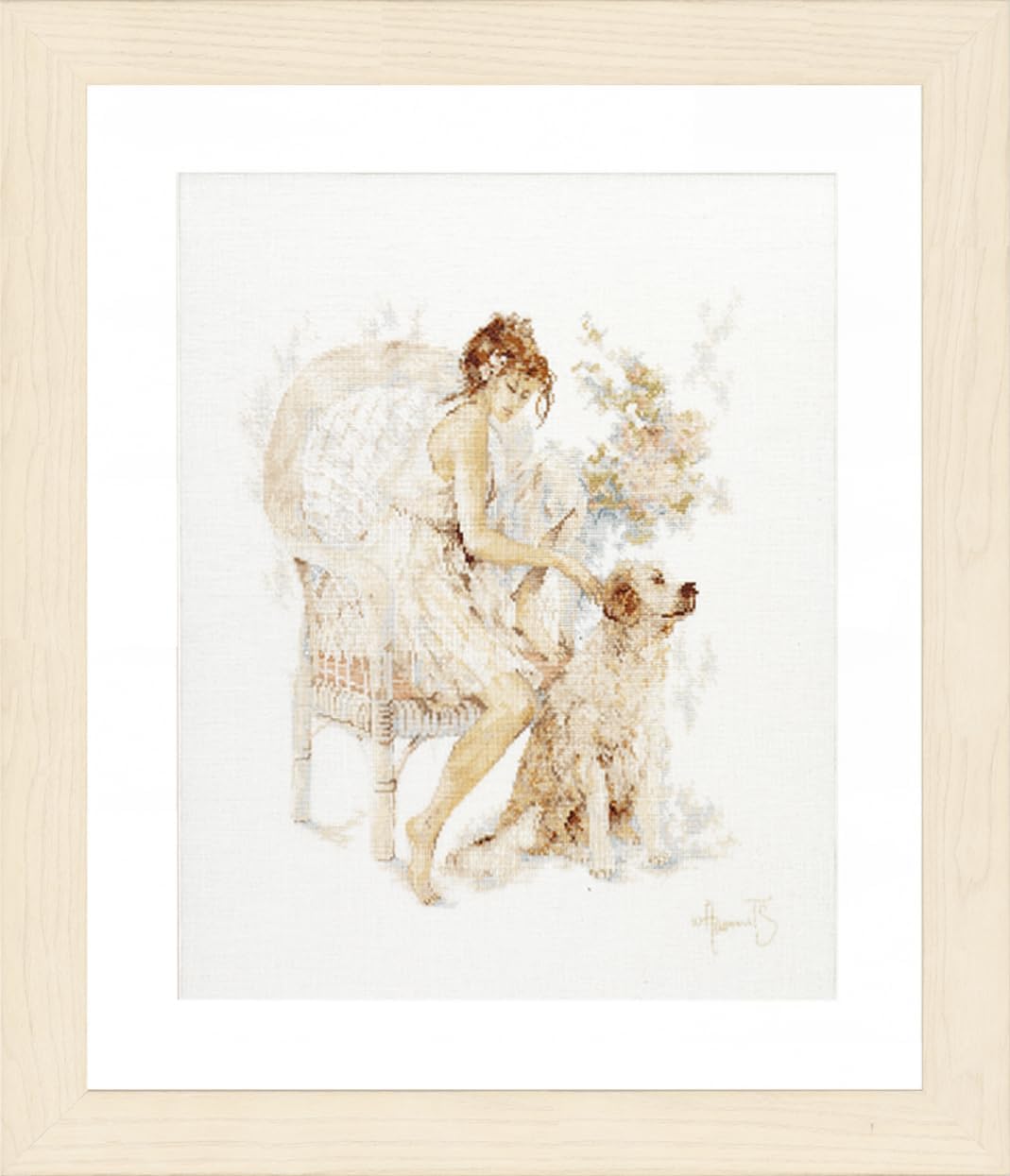 LANARTE PN Zählmusterpackung Mädchen mit Hund Kreuzstichpackung, Baumwolle, Mehrfarbig, 39 x 49 x 0.