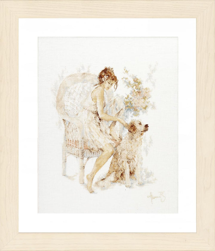 LANARTE PN Zählmusterpackung Mädchen mit Hund Kreuzstichpackung, Baumwolle, Mehrfarbig, 39 x 49 x 0.