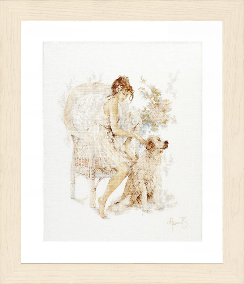 LANARTE PN Zählmusterpackung Mädchen mit Hund Kreuzstichpackung, Baumwolle, Mehrfarbig, 39 x 49 x 0.