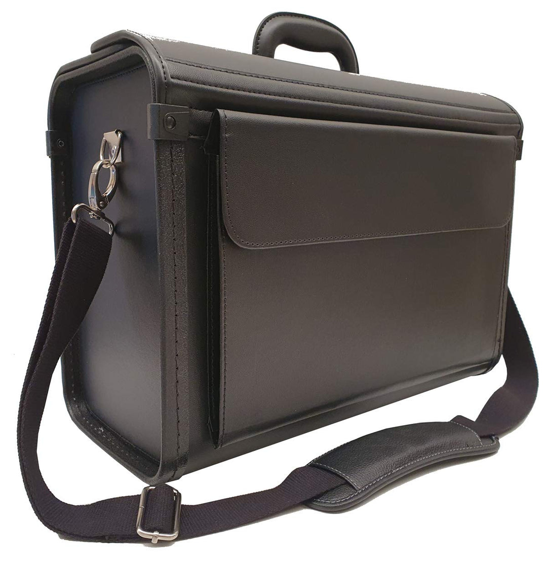 Bowatex Pilotenkoffer Aktenkoffer Laptop Koffer mit Schulterriemen Schwarz 46 cm
