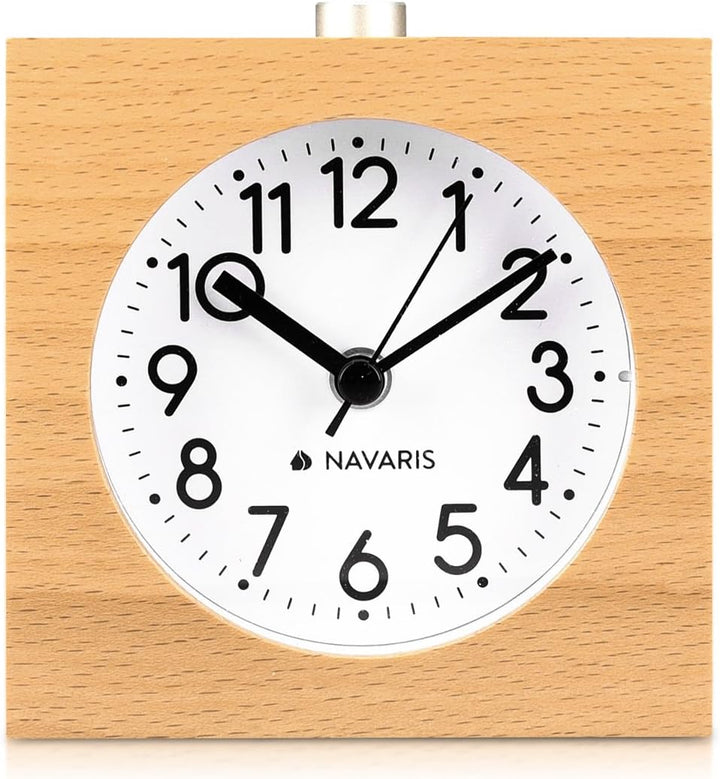 Navaris Analog Holz Wecker mit Snooze - Retro Uhr im Viereck Design mit Ziffernblatt Alarm - Leise T
