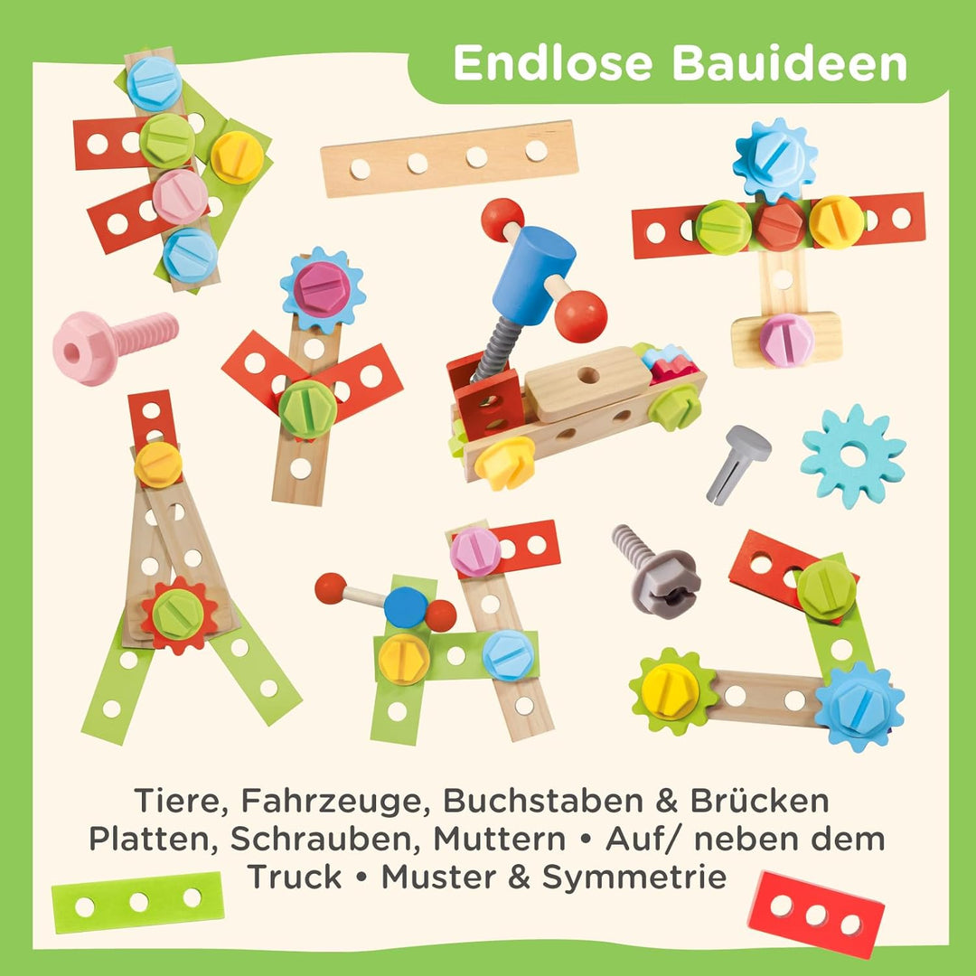Nene Toys Montessori Busy Board LKW – FSC® Holz Werkzeugkoffer &amp; Schraubbrett mit 3 LED-Schaltern, S