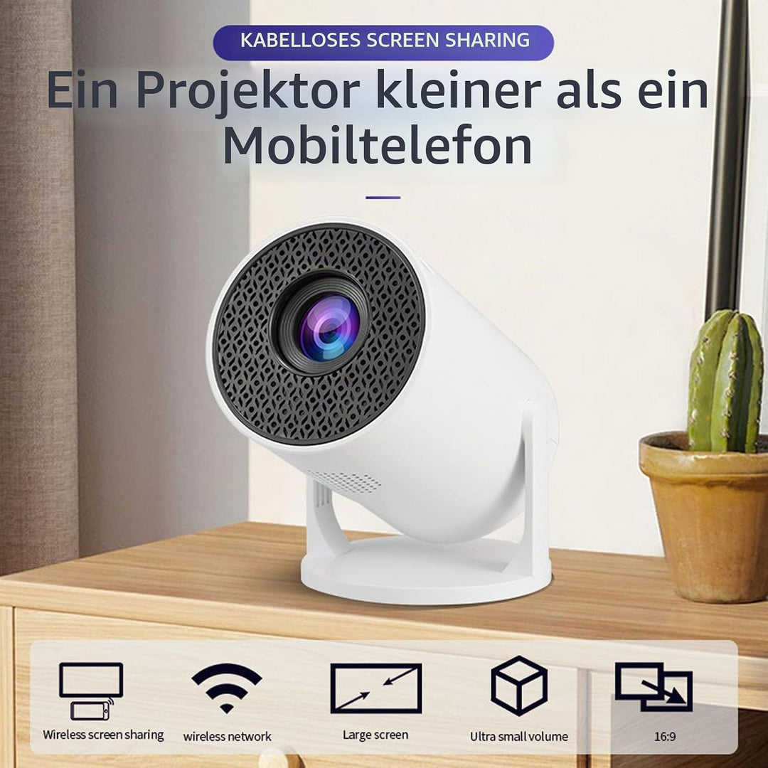 Outdoor Projektor mit WLAN und Bluetooth, Tragbarer 1080P Full HD 4K-Videoprojektor mit Fernbedienun