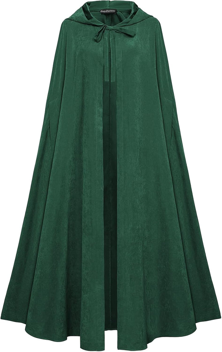 SCARLET DARKNESS Damen Mittelalter Umhang mit Kapuze Unisex Maxi Umhang Hexe Cosplay Cape Dunkelgrün