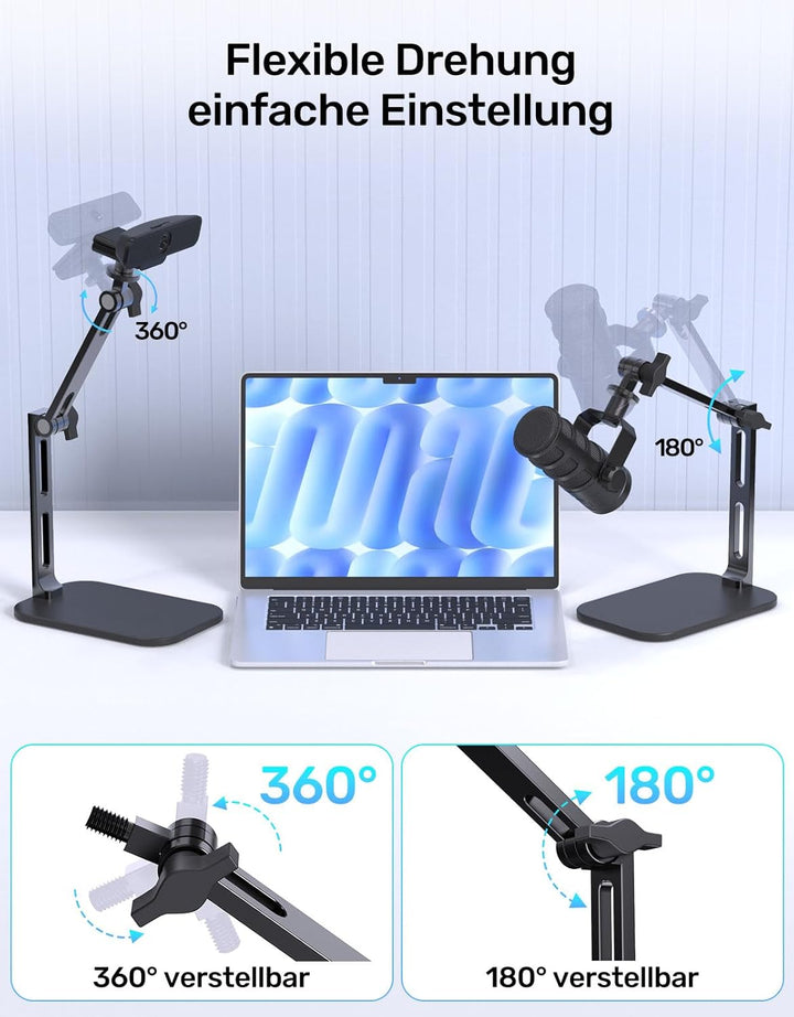 Heavy-Duty Desk Mic Stand,Studio-Arm für Mikrofone Verstellbarer Arm mit Schwerem Sockel (Maximale B