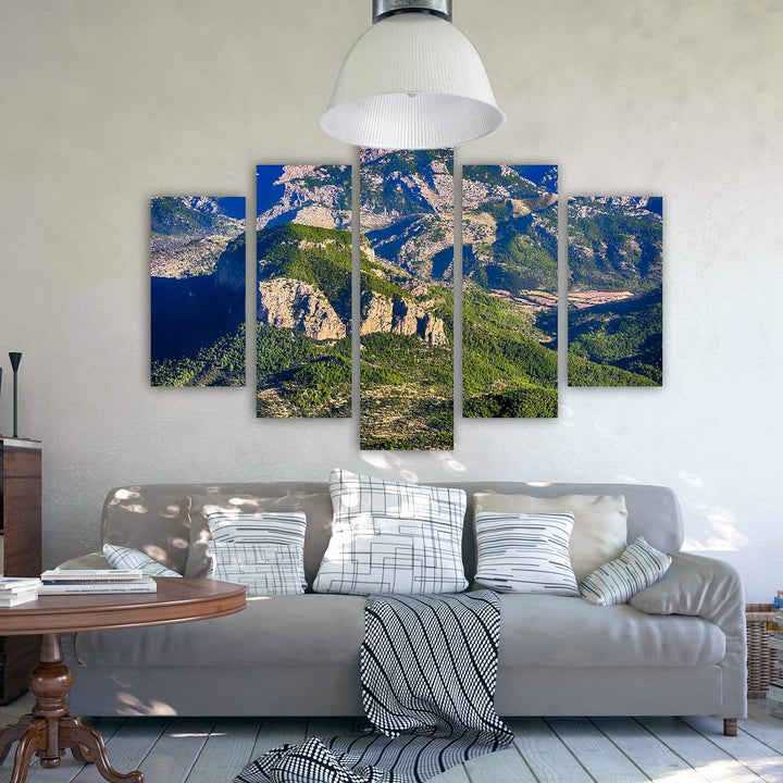 Feeby Wandbild XXL 5 Teilig Landschaft Leinwandbild Berge Natur Alpen grün 300x140 cm Leinwandbild 3