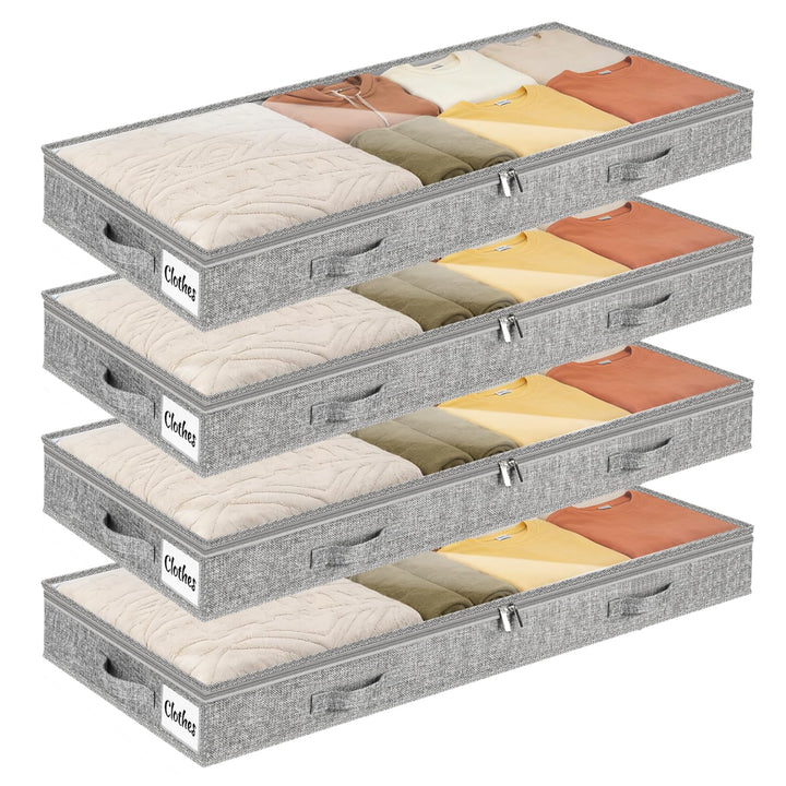 4 Stück Unterbett Aufbewahrungsbox,10cm hoch Unterbettkommode mit klarem Deckel, Faltbare Kleiderauf