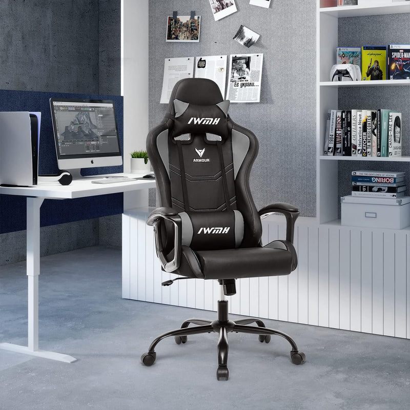 IWMH Gaming Stuhl, Ergonomischer Computerstuhl mit Hoher Rücklehne, Höhenverstellbarer Drehstuhl, Ra