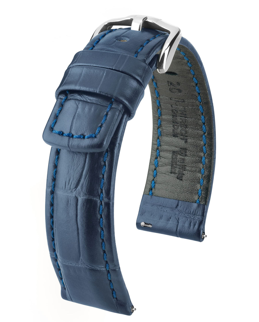 HIRSCH Herren Uhrenarmband Alligator Style Modell Grand Duke 24 mm, Blau