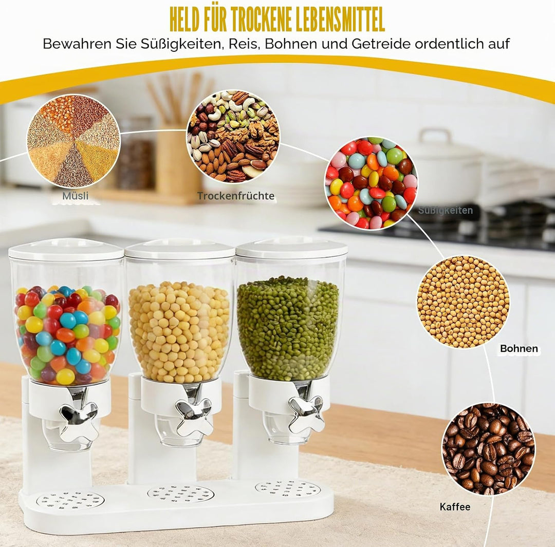 Cereal Dispenser 2L, Dreifacher Müsli Verteiler für die Arbeitsplatte, Müslispender 3er Set Luftdich