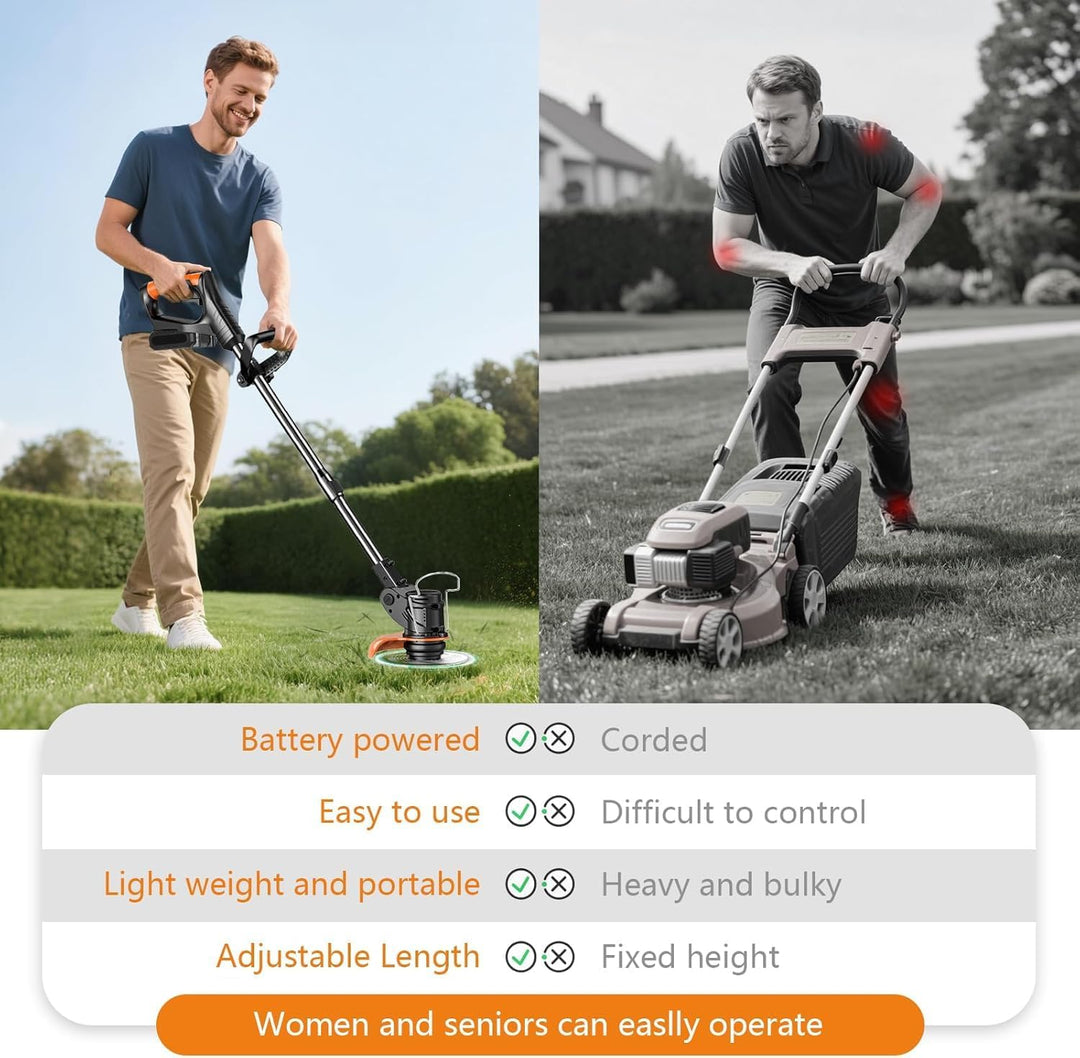 Rasentrimmer mit Akku, 3 in 1 Elektrischer Motorsense mit 2 X 21V 2000 mAh, Freischneider mit 3 Vers