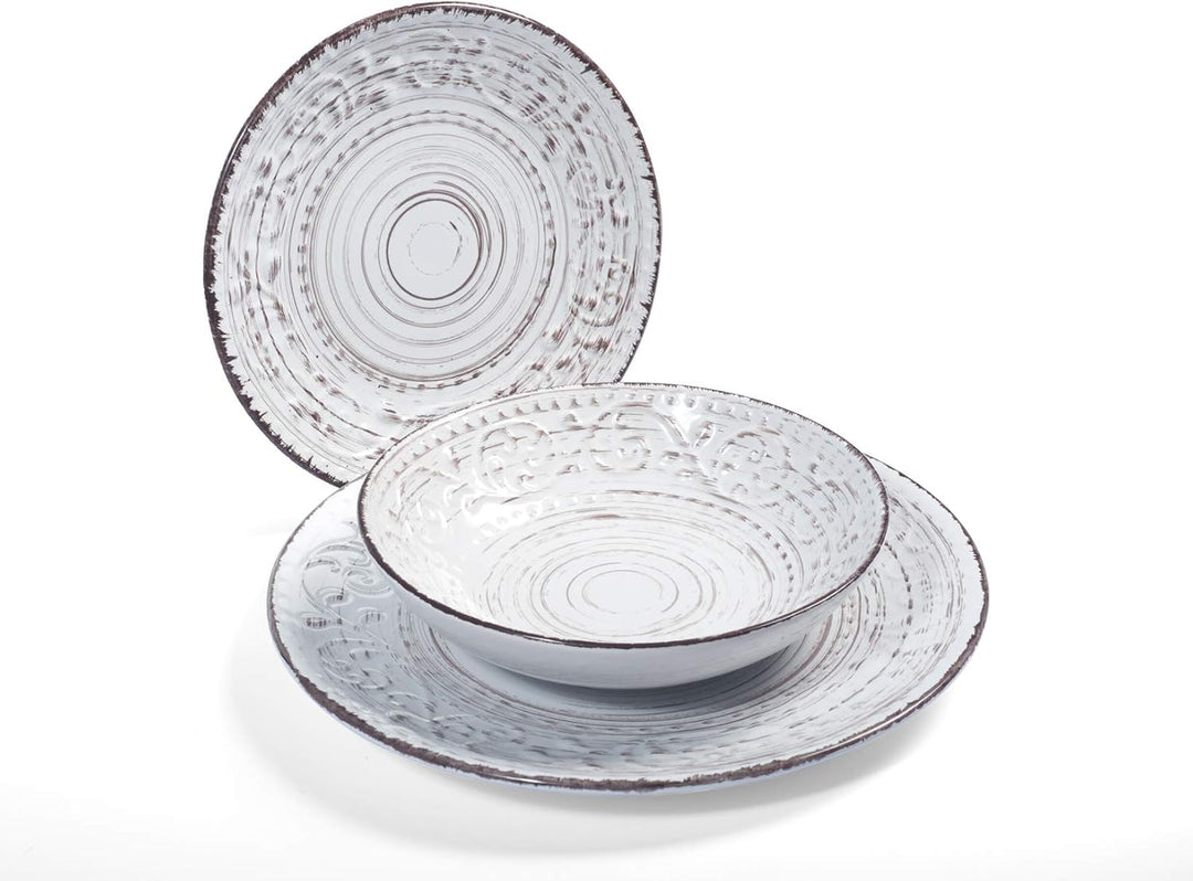 H&H 825736 Courtyard Set 6 Suppenteller, Stoneware, Weiss, 20 cm