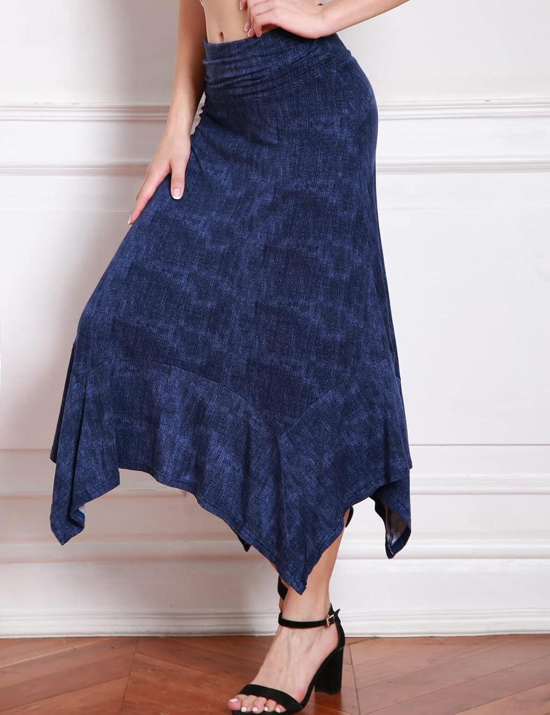 DJT Damen Elastisch Plissierte Taille Elegant Rock A-Linie Faltenrock Midi Rock mit Taschentuch Saum