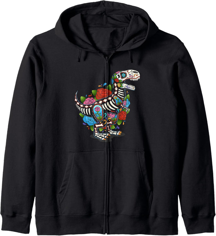 T Rex Dino Zuckerschädel Mexiko Calavera Tag der Toten Kapuzenjacke