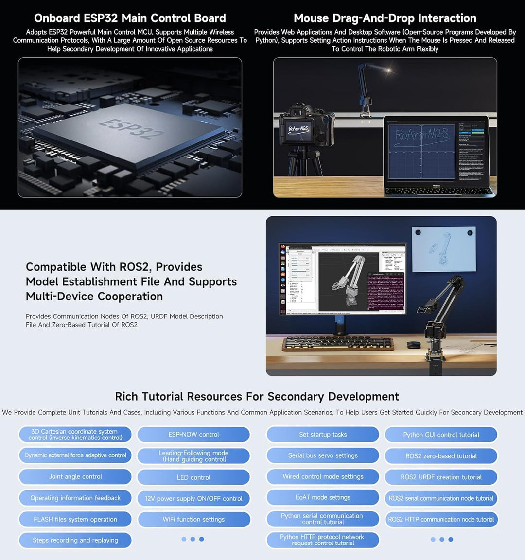 Waveshare Desktop Robotic Arm Kit-Lightweight Strong Load 4-DOF Support Expansion & 2nd Development