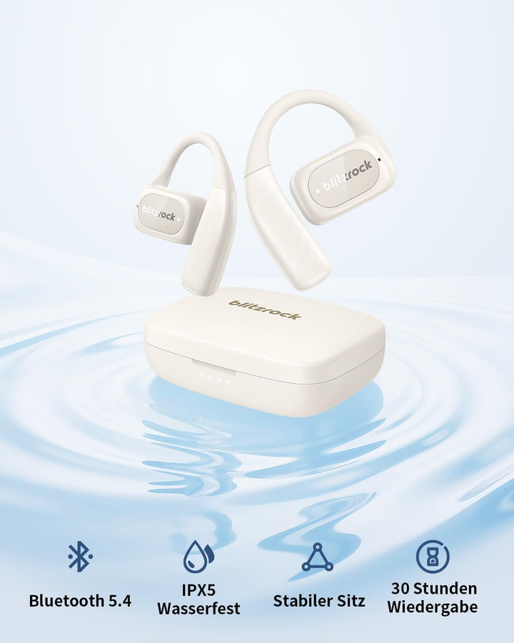 BlitzRock Open Ear Kopfhörer Kabellos Bluetooth 5.4 mit Ausgewogenem Sound, Weichem Ohrbügel, Krista