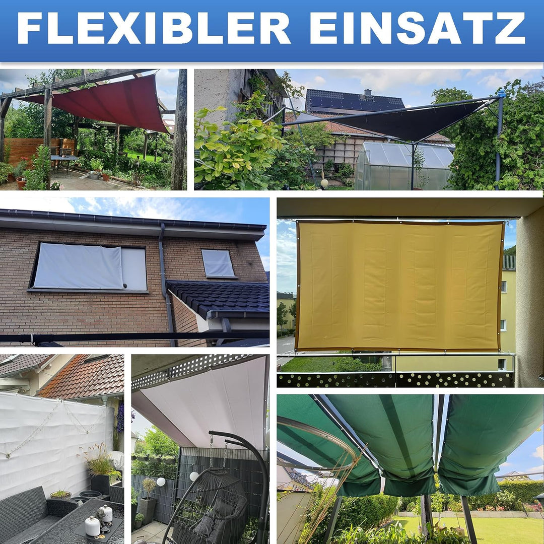 Sonnensegel Wasserdicht Rechteckig mit Ösen, Markisenstoff 95% UV Schutz, Sonnenschutz Markise Reiss