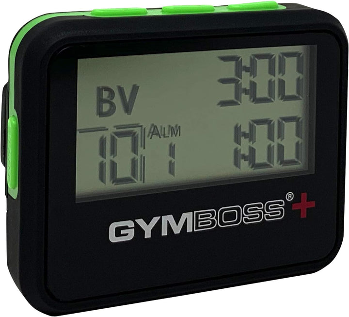 Gymboss Plus Intervall Timer und Stoppuhr Uhrenarmband - Bundle (SCHWARZ/GRÜN SOFTBESCHICHTUNG) Schw