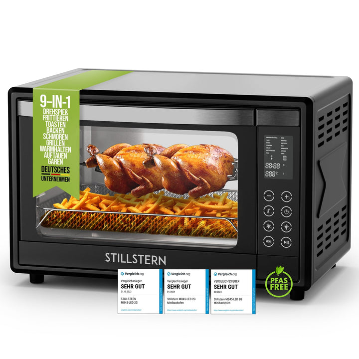 Stillstern Minibackofen mit Umluft (45L) Deutsche Version, 13 Programme, Zubehör 2x Backblech, Drehs