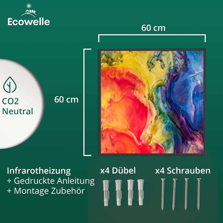 Ecowelle Infrarotheizung mit Bild | 900 Watt | 60x120 cm | Infrarot Heizung| | Made in Germany| a 67