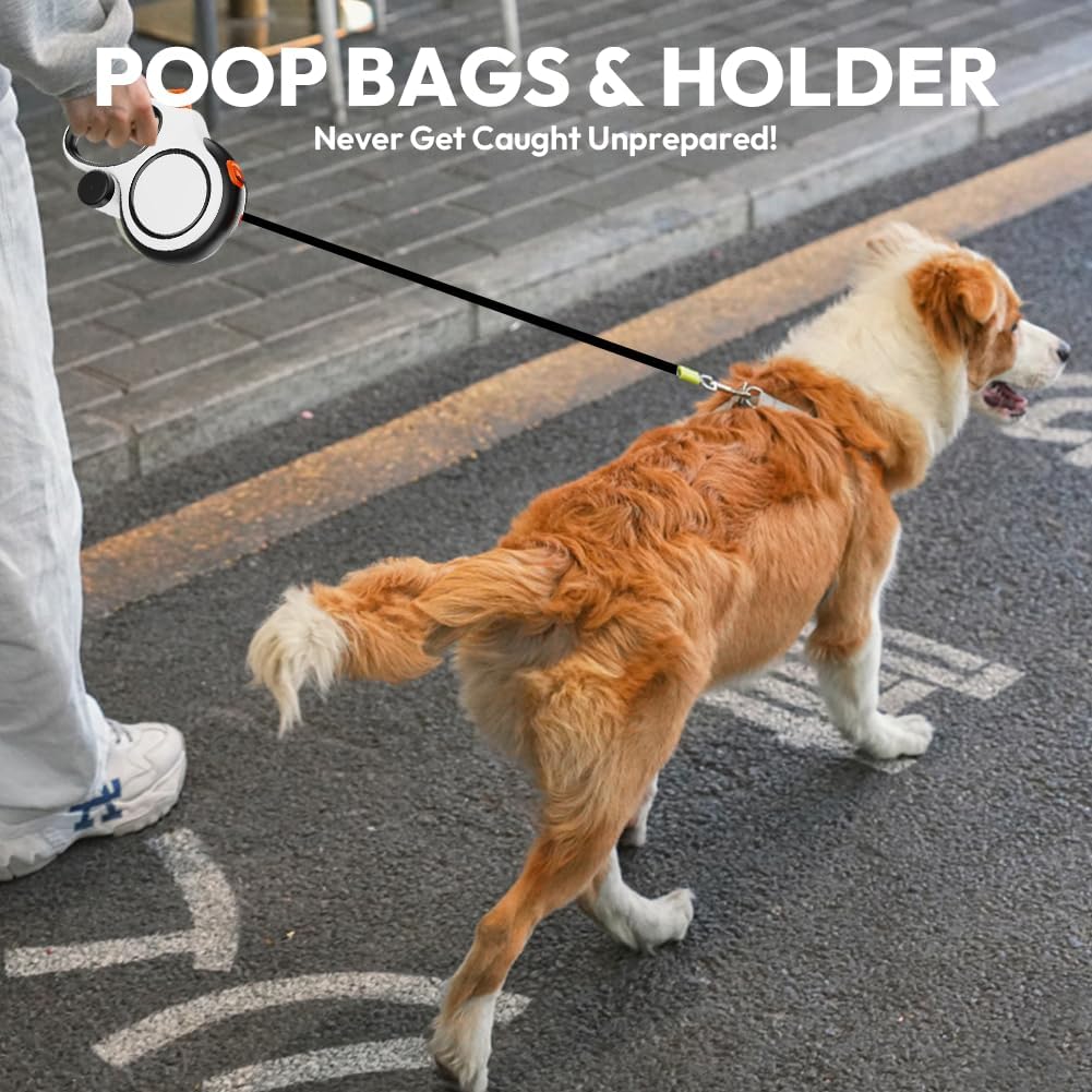 Hundeleine 8m, Einziehbare Hundeleine, Rollleine für Hunde, Rollleine mit Kotbeutelhalter, mit Bissf