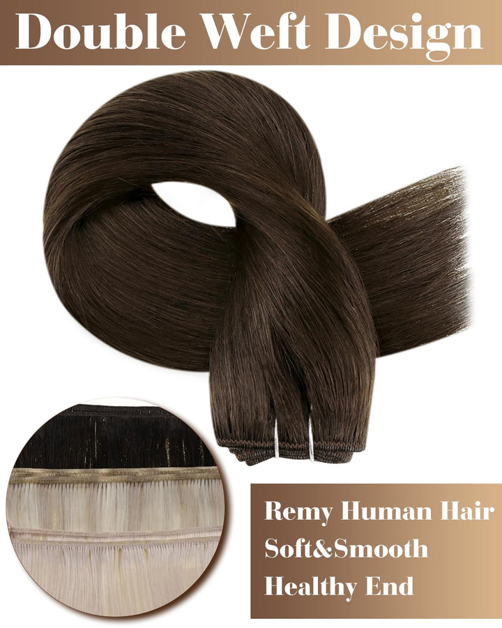 Hetto Tressen Echthaar Extensions, Mittelbraun, 35cm, 80g | 100% Remy Haar, Stylbar, knotenfrei, Fur