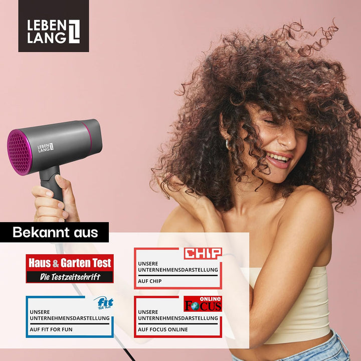 LEBENLANG Föhn Ionen 2100W - Anti-Spliss mit Kaltluft Modus | Reisefön klappbar | Haartrockner Hair