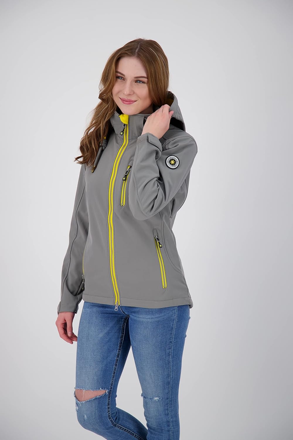 Ankerglut Damen Abnehmbarer Kapuze Gefüttert Übergangsjacke Windbreaker #Ankerglutfreude Softshellja
