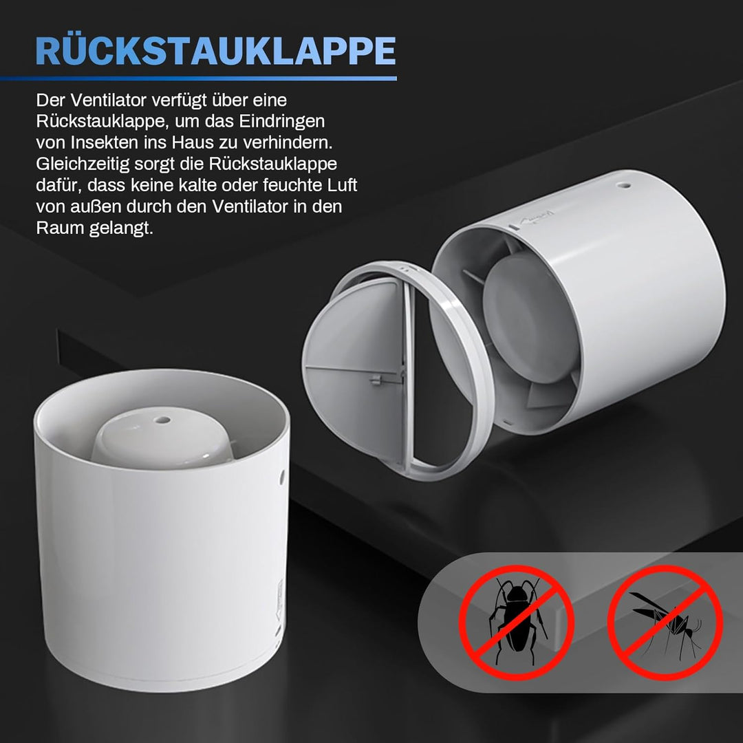 Kanal Rohrventilator, Inline-Abluftventilator 100 mm,130 m³/h,3M Kabel mit Schalterknopf, Leise Rauc