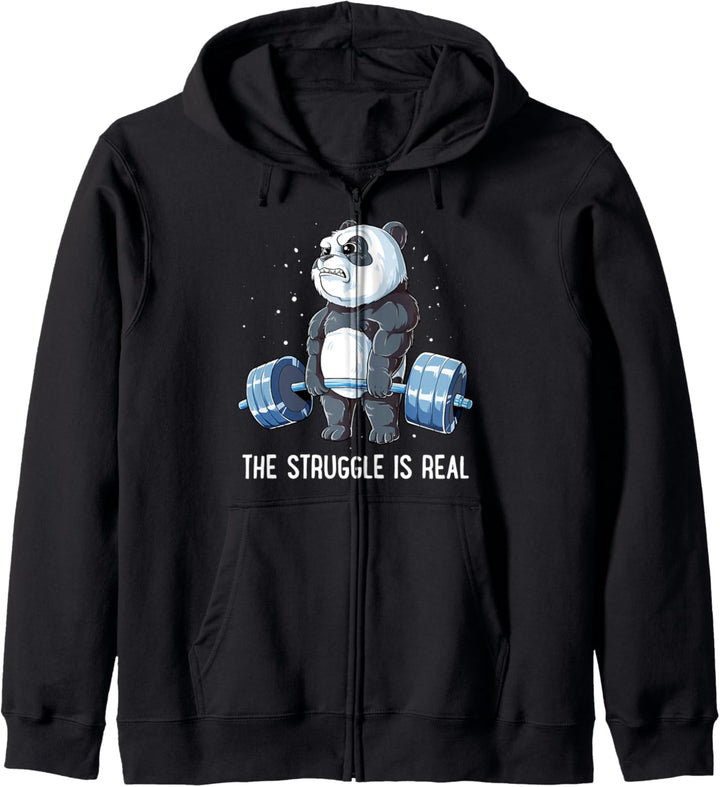 Panda The Struggle Is Real Weightlifting Fitness Gym Funny Kapuzenjacke