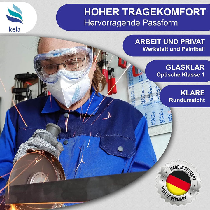kela 4er Pack Vollsichtschutzbrillen ACE I 100% Made in Germany | Ventilation Anti Fog Beschichtung