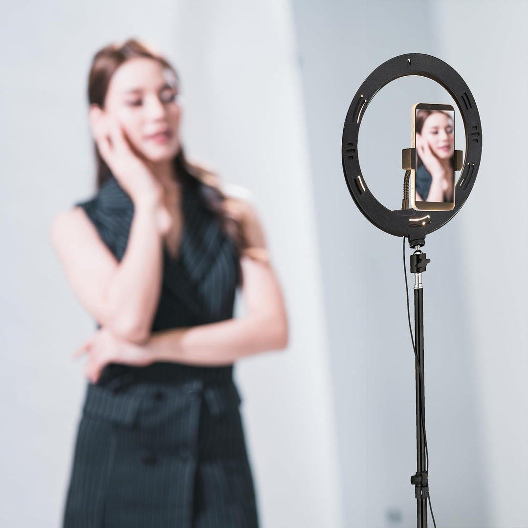Relaxdays LED Ringlicht mit Stativ, 10" Ringleuchte dimmbar, Make-up, Fotografie & Videos, Lichtring
