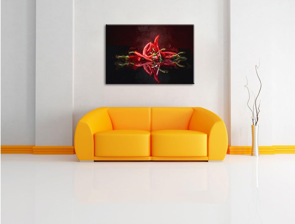 Pixxprint Feurige rote Chili-Choten Kunst Pinsel Effekt, Format: 100x70 auf Leinwand, 100x70