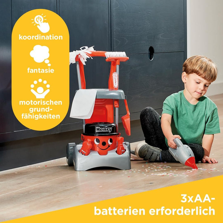 Casdon Henry & Hetty Spielzeug. Henry Deluxe Putzwagen. Rotes Spielset im Henry Design mit funktioni
