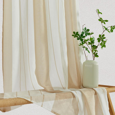 MRTREES Gardinen mit Kräuselband Stores Gardinen Schlafzimmer Vorhang Halbtransparent Vorhänge Beige