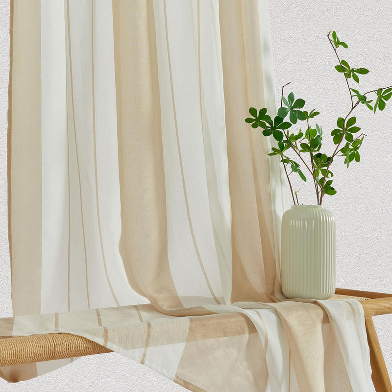 MRTREES Gardinen mit Kräuselband Stores Gardinen Schlafzimmer Vorhang Halbtransparent Vorhänge Beige