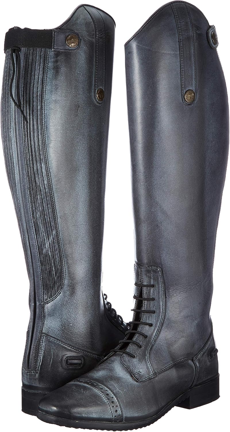 HKM - Damen Reitstiefel VALENCIA Leder cognac kurz Schwarz Grau 36 EU, Schwarz Grau 36 EU
