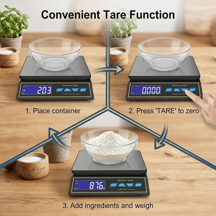 Digitale Küchenwaage 30kg, USB-C Aufladbar und Präzise | Tara-Funktion, Stückzählung, Ideal für Koch