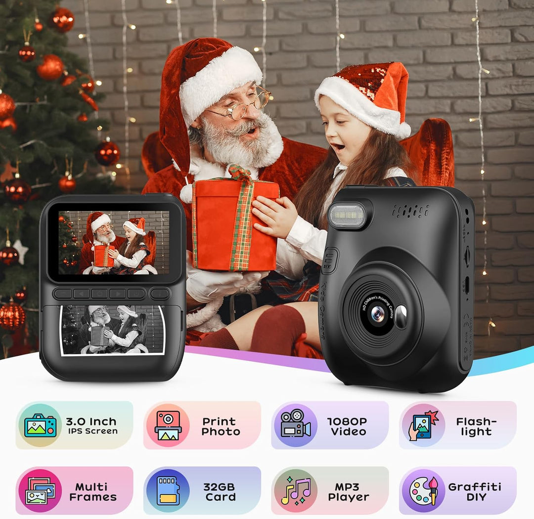 Sofortbildkamera Kinder,14MP 3.0 Zoll Bildschirm Kinderkamera Sofortbildkamera mit 32G Karte, 1080P
