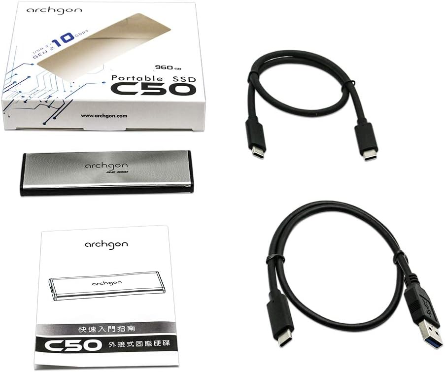 Archgon C50, Externe SSD M.2, 960GB, USB 3.1, Gen 2 (Type-C), schwarz 960GB C503K, 960GB C503K