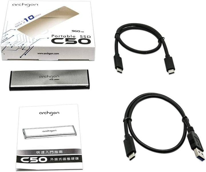 Archgon C50, Externe SSD M.2, 960GB, USB 3.1, Gen 2 (Type-C), schwarz 960GB C503K, 960GB C503K