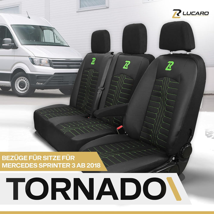 LUCARO Sitzbezüge Auto für Mercedes Sprinter 3 ab 2018 - Sitzbezügesets 1+2 - Auto Sitzbezüge Schwar
