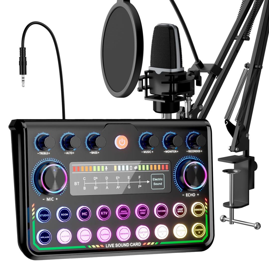 SINWE All-in-One Podcast Set Pro • Studiomischer mit Kondensator-Mikrofon • Plug & Play Audiobox für