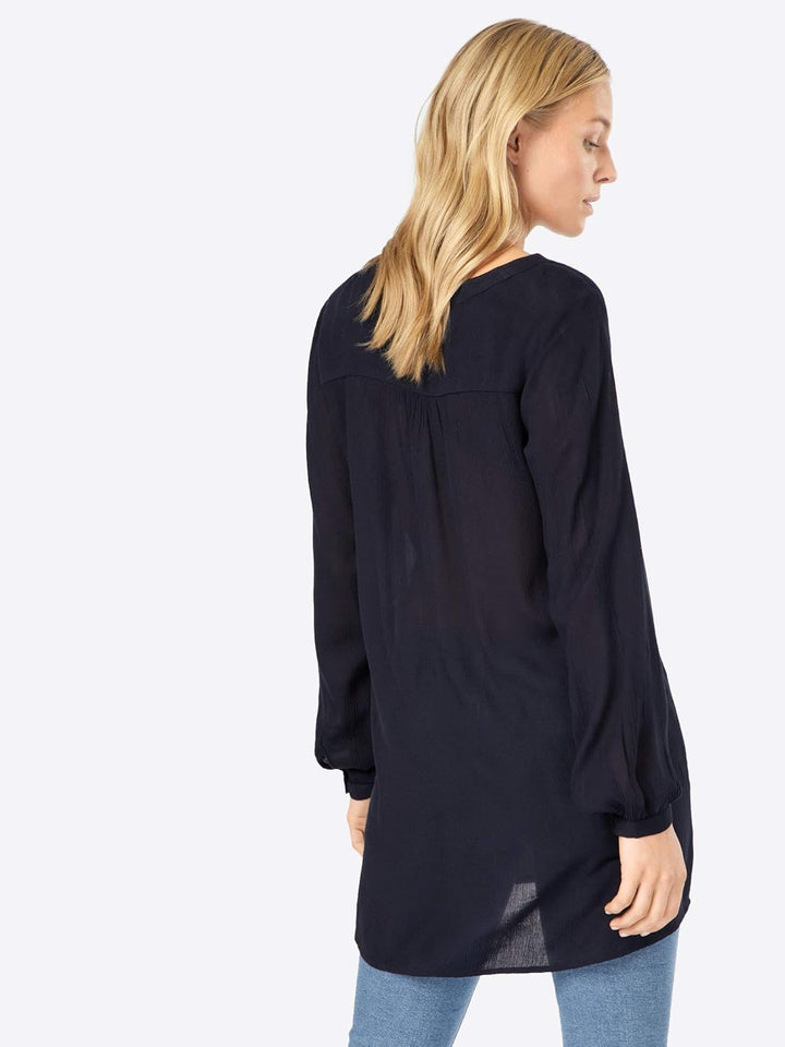KAFFE Tunika Amber Damen Tunika Amber Langarm V Ausschnitt Shirt Casual Basic, 34 Midnight Marine