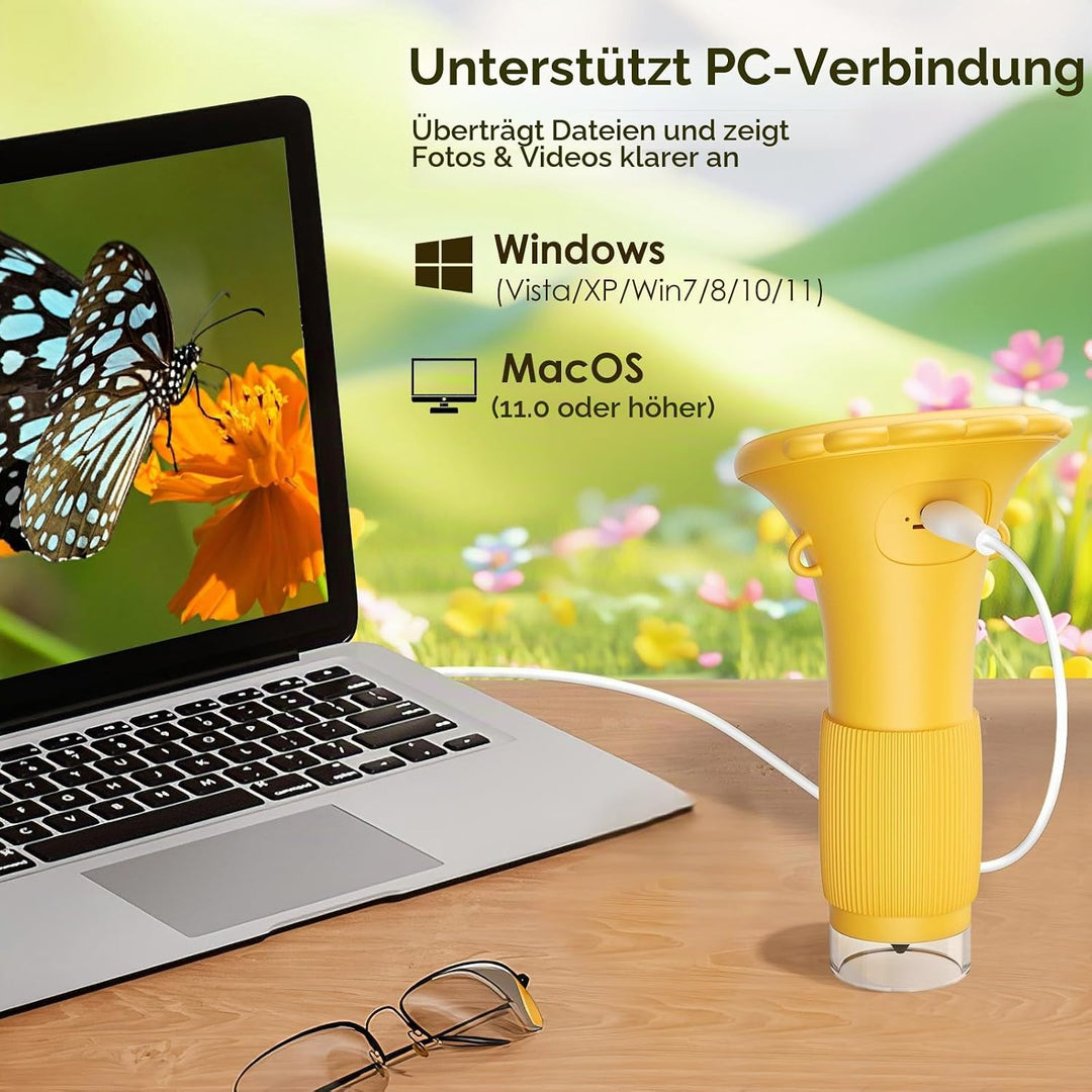 Mikroskop für Kinder, 1000X tragbares Taschenmikroskop, 2,0" IPS-Bildschirm USB Microscope LED Light