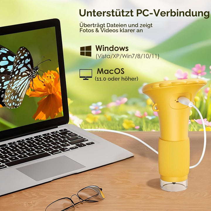 Mikroskop für Kinder, 1000X tragbares Taschenmikroskop, 2,0" IPS-Bildschirm USB Microscope LED Light